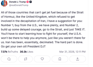 Trump harshly criticized the United Kingdom for not supporting him on the Strait of Hormuz issue.